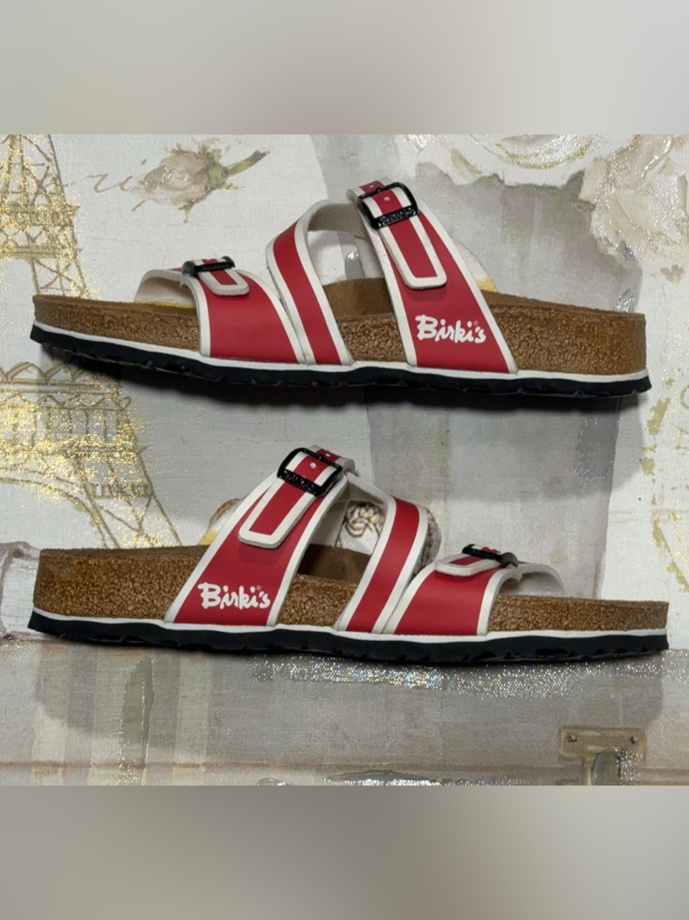 Birki's Birkenstock Red / White Sandals Size 38(7.5) Women's Pristine Condition - Picture 3 of 6